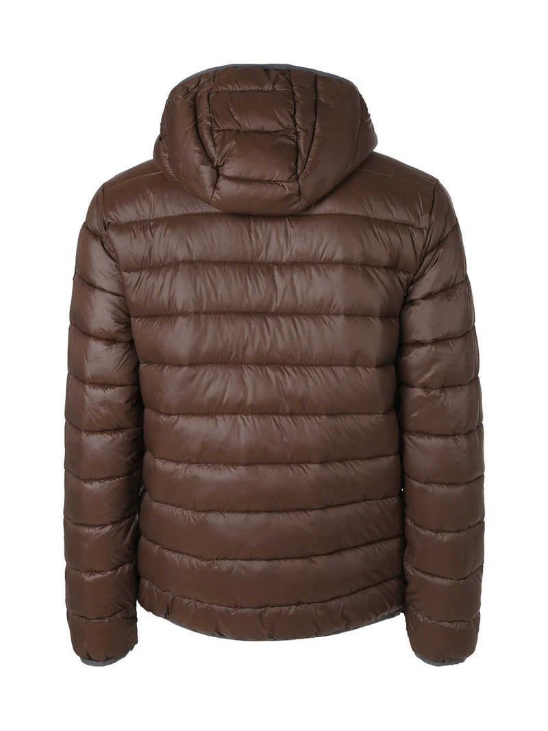 Giubbotto da uomo imbottito con cappuccio e zip - moro