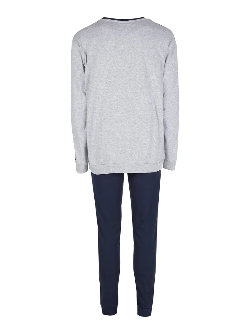 Pigiama girocollo da uomo in cotone interlock - grigio