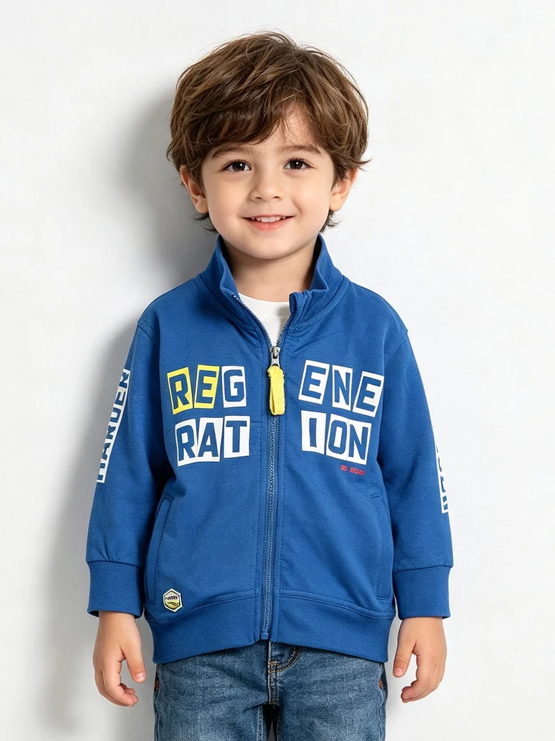 Felpa neonato con cappuccio e zip - blu