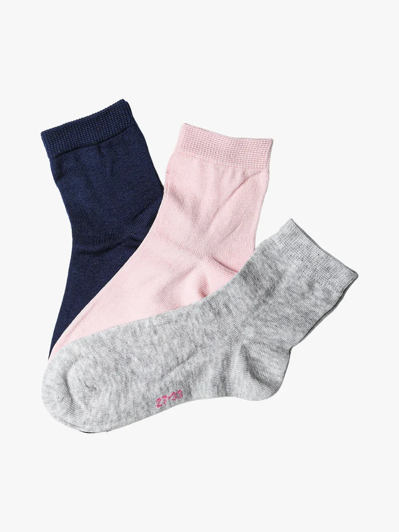 Confezione da 3 paia di calze corte da bambina in cotone mercerizzato - blu scuro