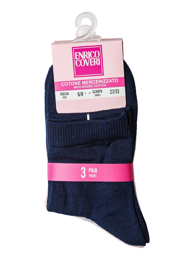 Confezione da 3 paia di calze corte da bambina in cotone mercerizzato - blu scuro