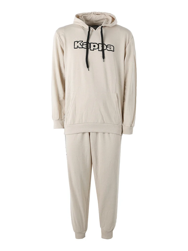 Completo tuta da uomo 2 pezzi con cappuccio in misto cotone - beige