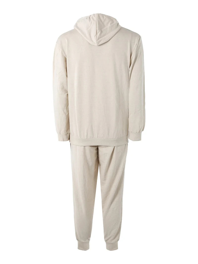 Completo tuta da uomo 2 pezzi con cappuccio in misto cotone - beige