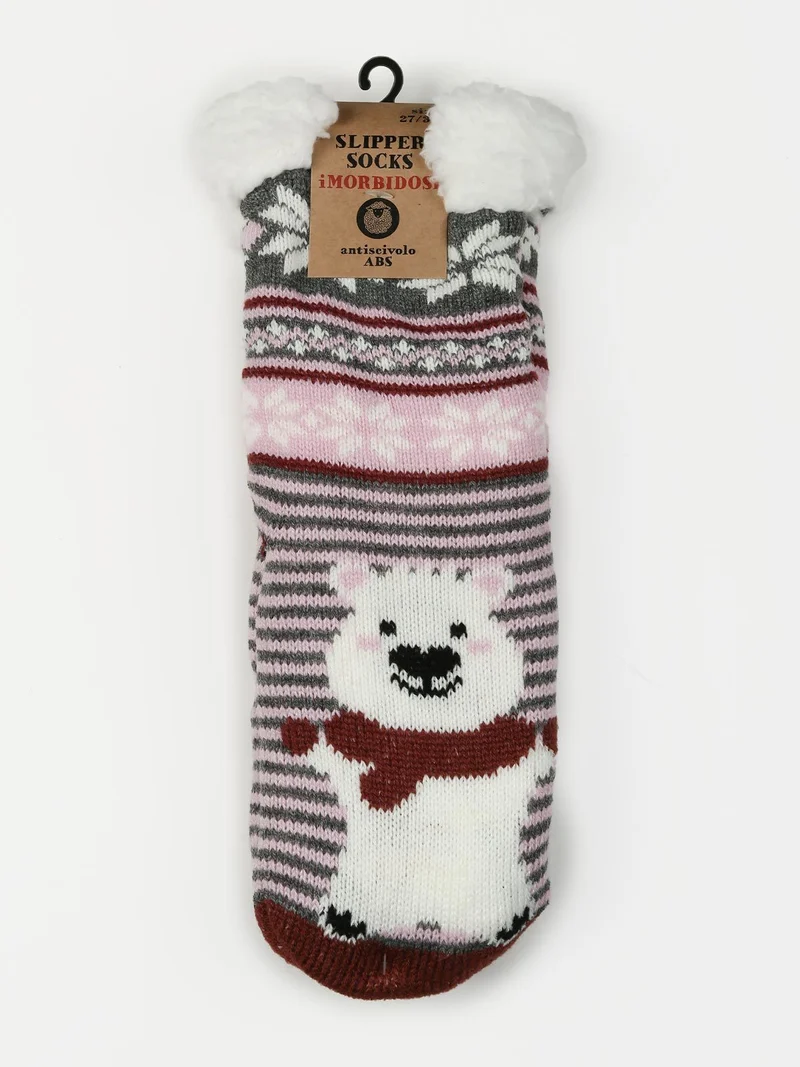 Calze antiscivolo da bambina con pelo interno - marrone