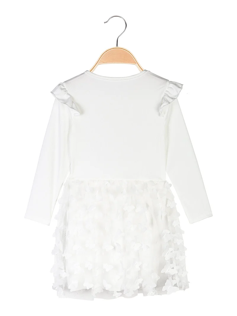 Abito da bambina a maniche lunghe con volant e gonna in tulle - bianco