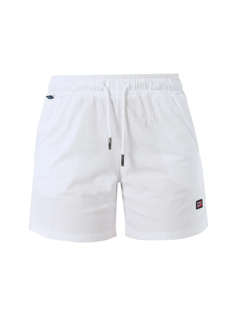 Shorts donna sportivi in cotone con coulisse e logo - bianco