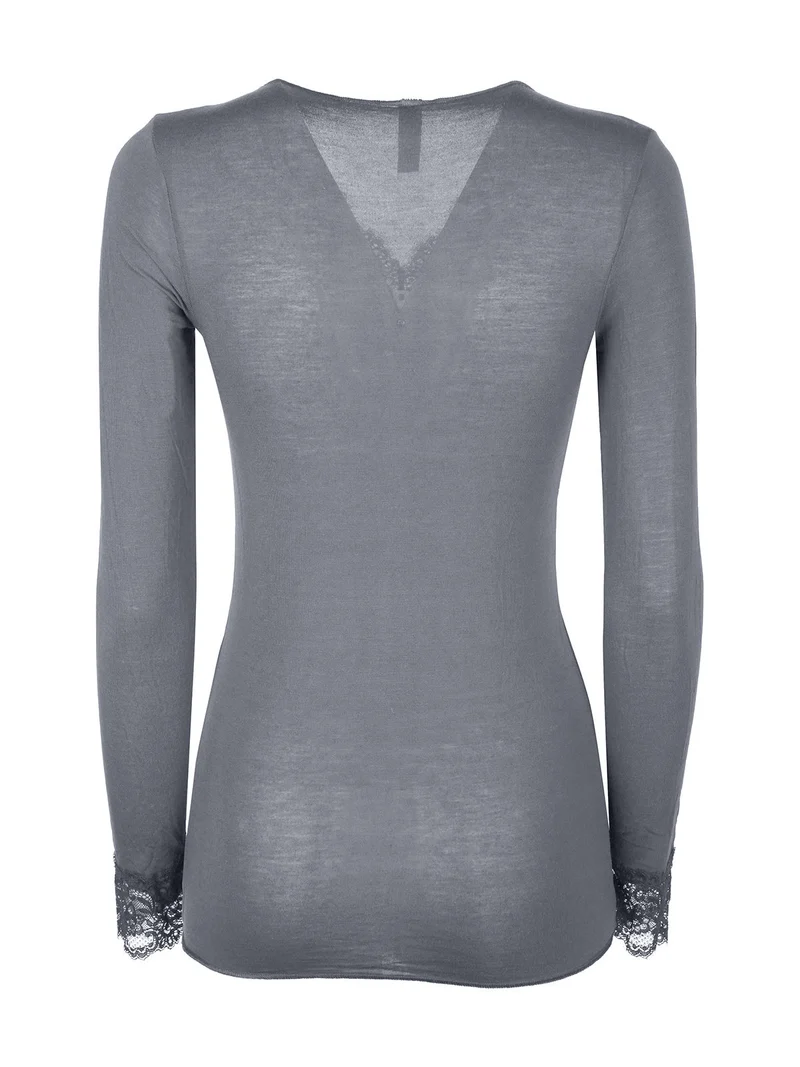 P0716M Maglia donna in cashmere con pizzo - grigio