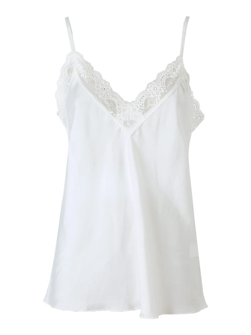 Top donna effetto raso con scollo in pizzo e spalline strette - bianco