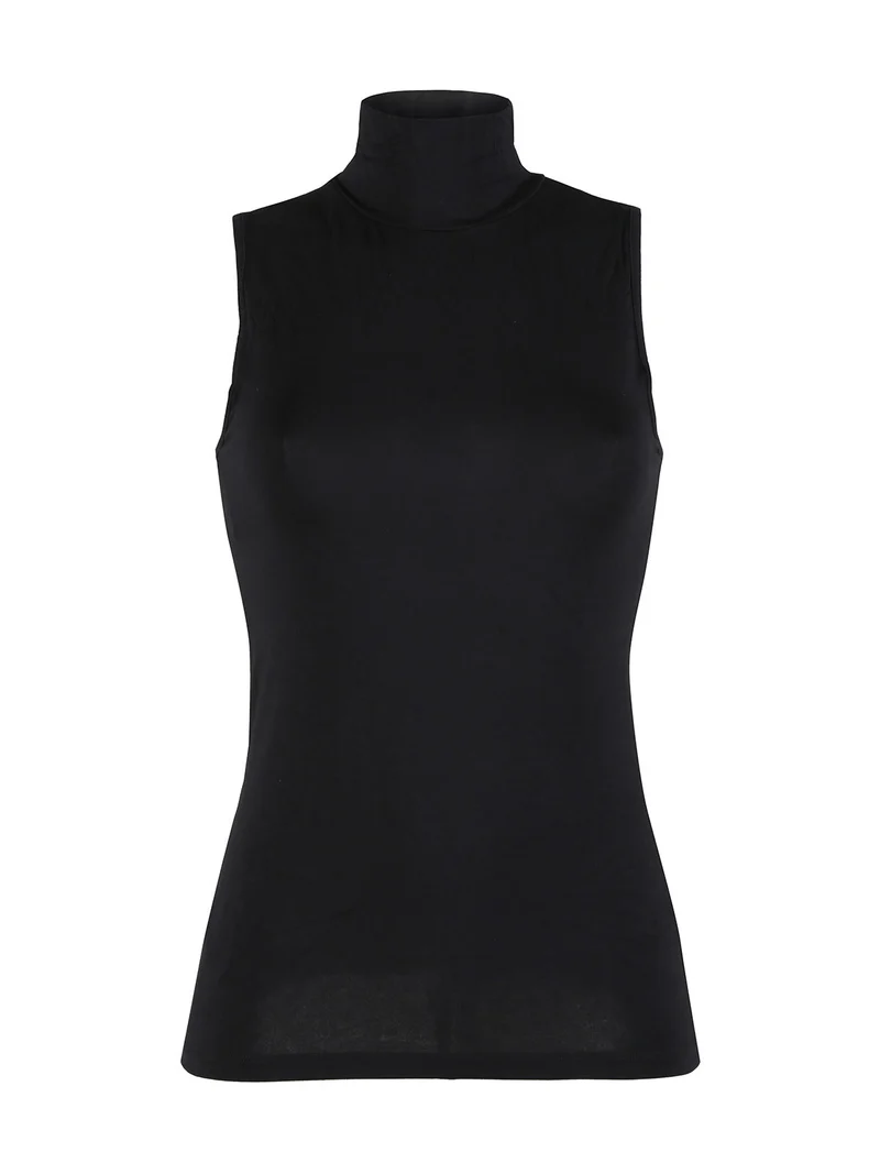 Maglia donna lupetto smanicata - nero