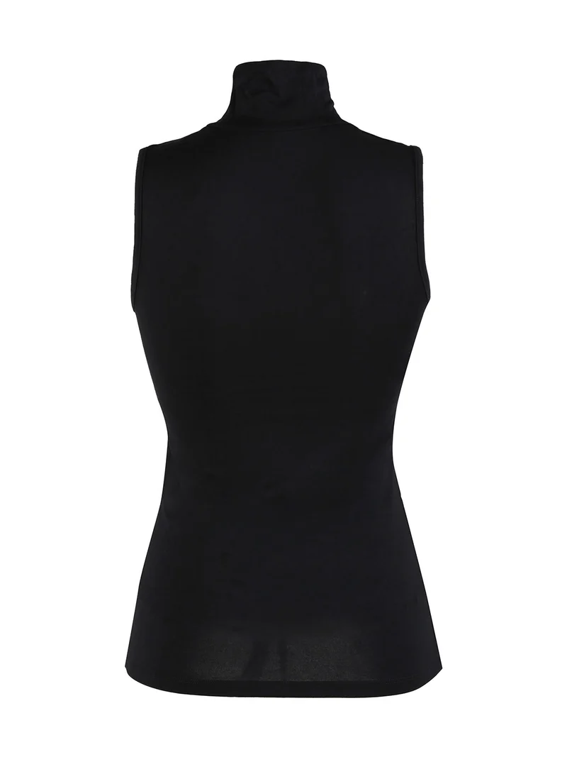 Maglia donna lupetto smanicata - nero