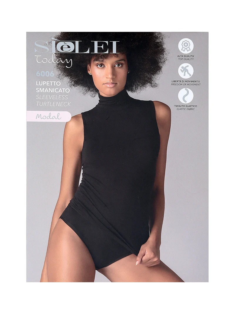 Maglia donna lupetto smanicata - nero