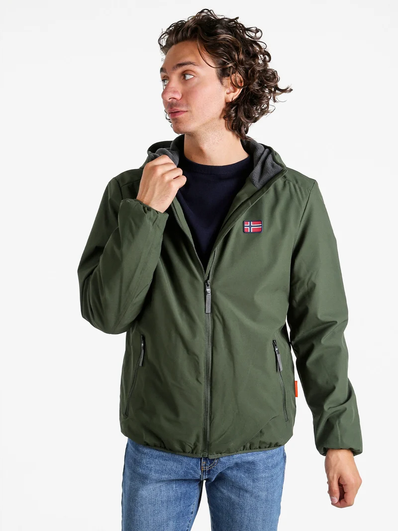 Giubbotto impermeabile da uomo con cappuccio e zip - militare