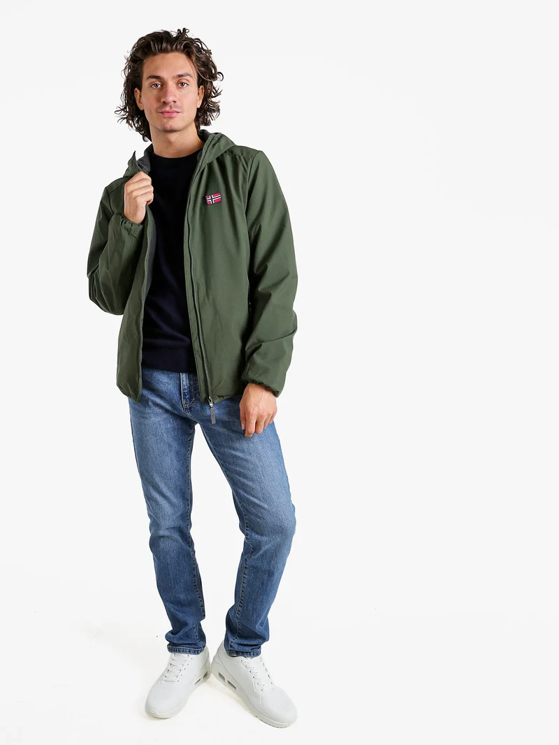Giubbotto impermeabile da uomo con cappuccio e zip - militare