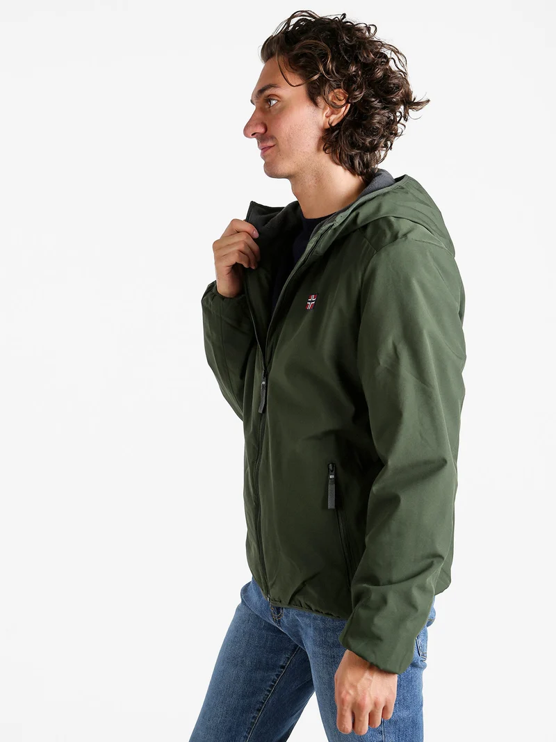 Giubbotto impermeabile da uomo con cappuccio e zip - militare