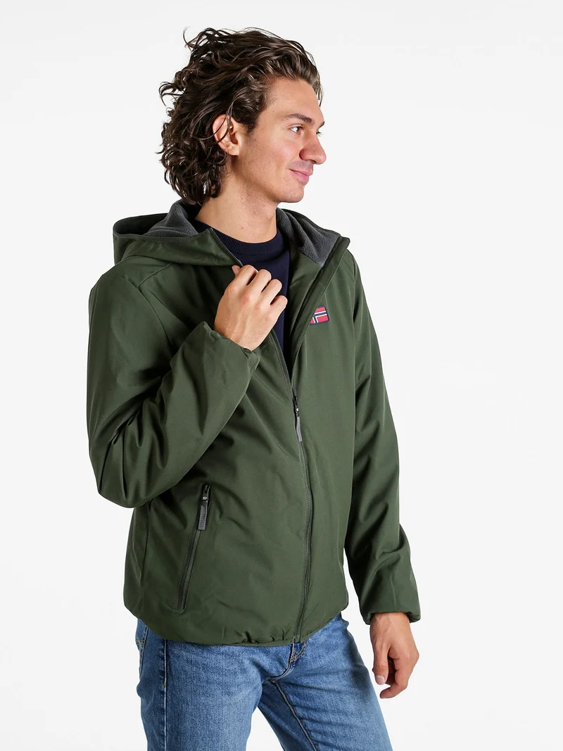Giubbotto impermeabile da uomo con cappuccio e zip - militare