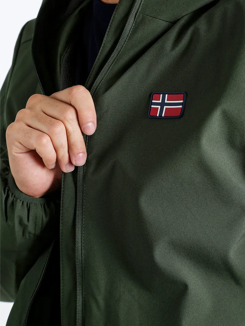 Giubbotto impermeabile da uomo con cappuccio e zip - militare