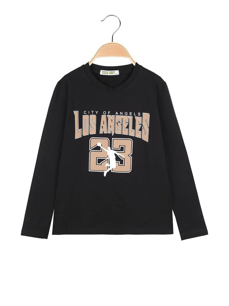 T-shirt da bambino a maniche lunghe con stampa - nero