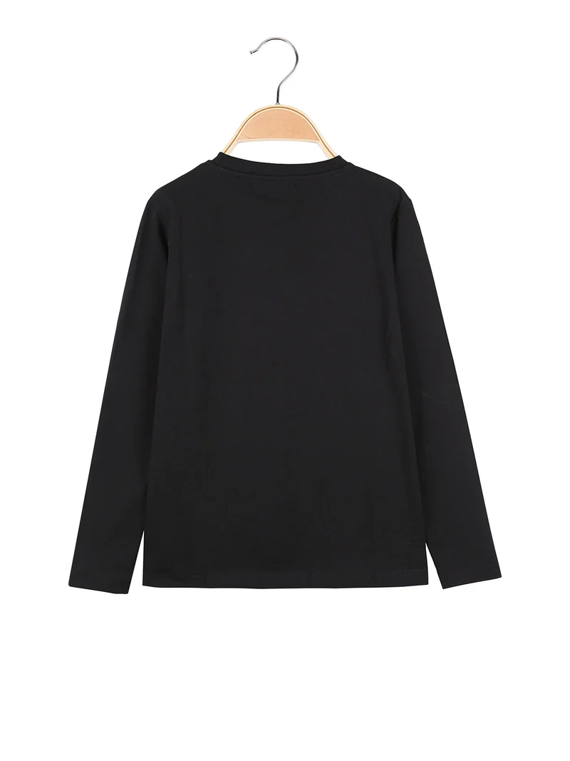T-shirt da bambino a maniche lunghe con stampa - nero