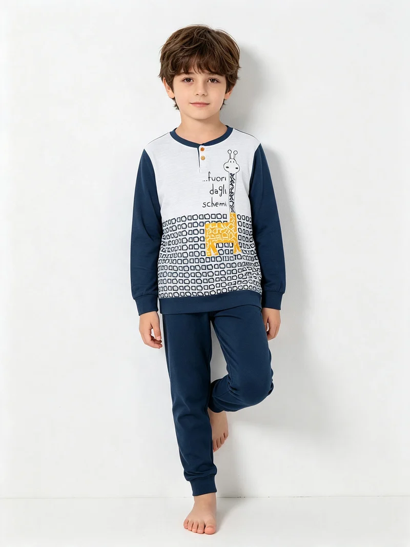 Pigiama lungo in cotone - blu scuro