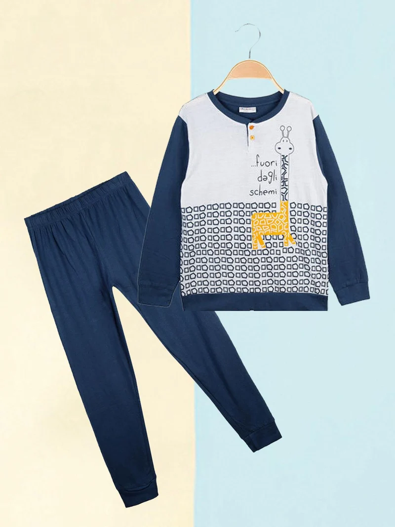 Pigiama lungo in cotone - blu scuro