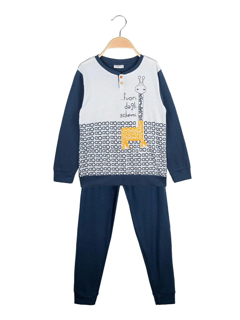 Pigiama lungo in cotone - blu scuro