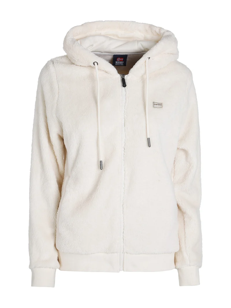 Felpa donna invernale con cappuccio e zip - panna