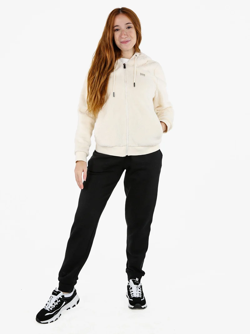 Felpa donna invernale con cappuccio e zip - panna