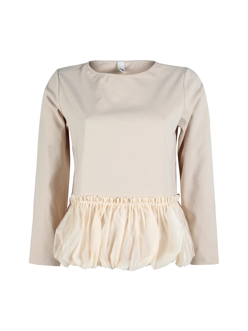 Maglia donna oversize con bordo finale a palloncino - beige