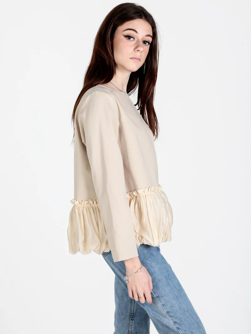 Maglia donna oversize con bordo finale a palloncino - beige