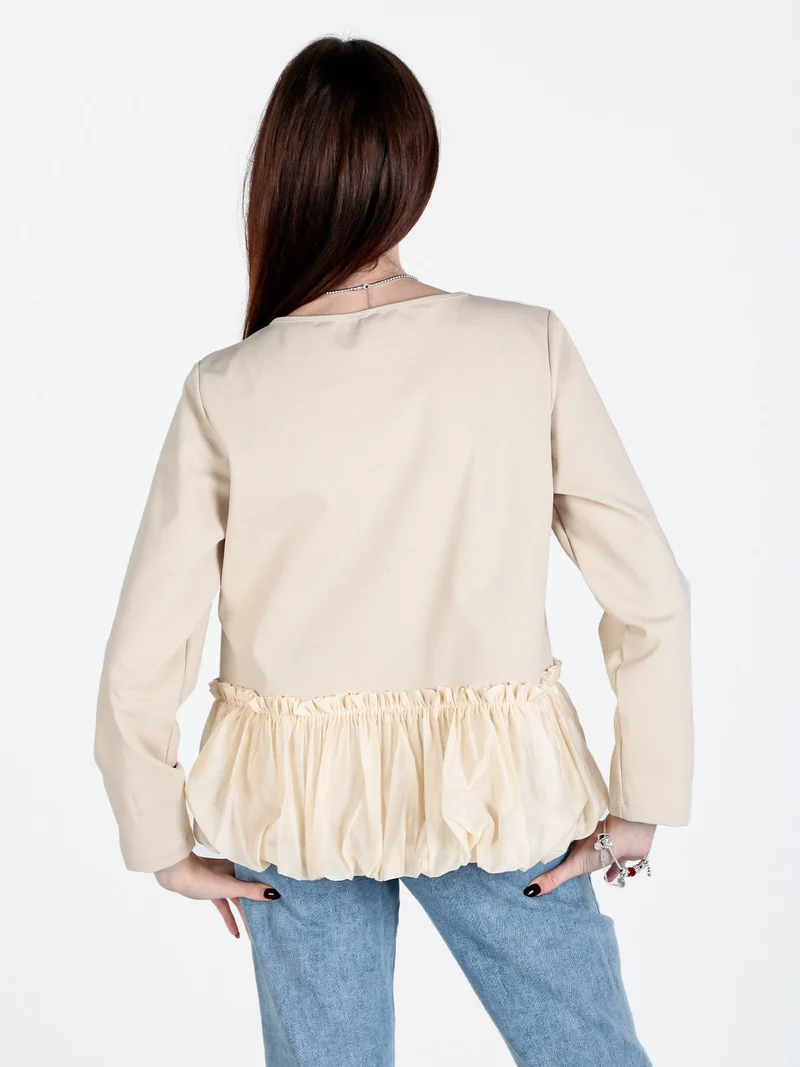Maglia donna oversize con bordo finale a palloncino - beige
