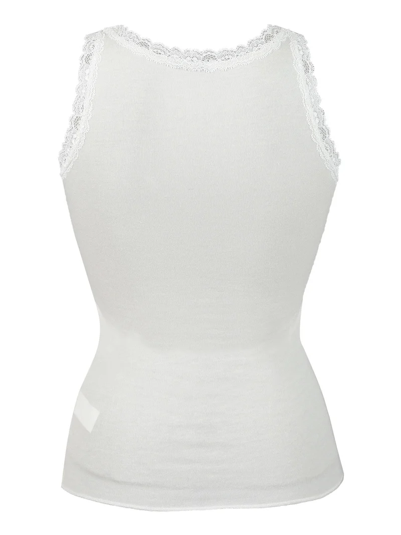 Canotta donna con pizzo in misto cashmere - panna