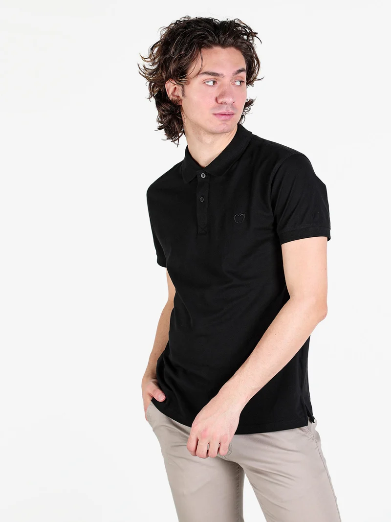 Polo da uomo a maniche corte in cotone - nero