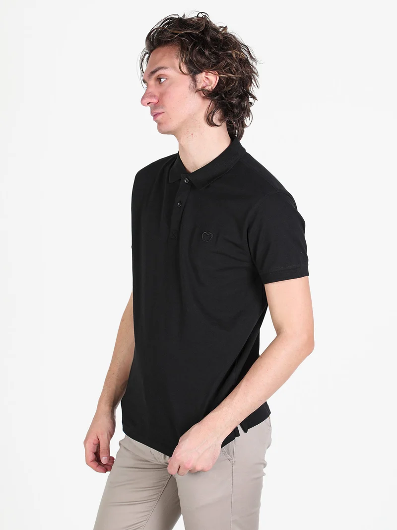 Polo da uomo a maniche corte in cotone - nero