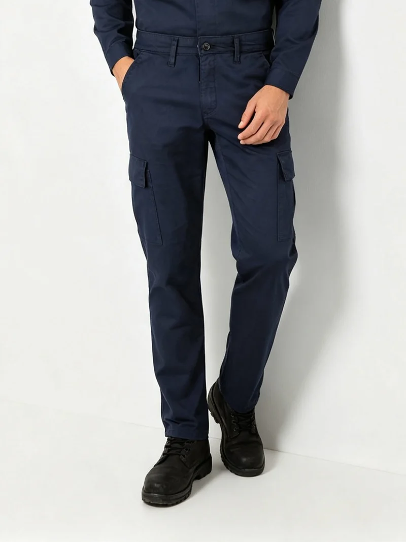 Pantaloni cargo da uomo in cotone - blu scuro