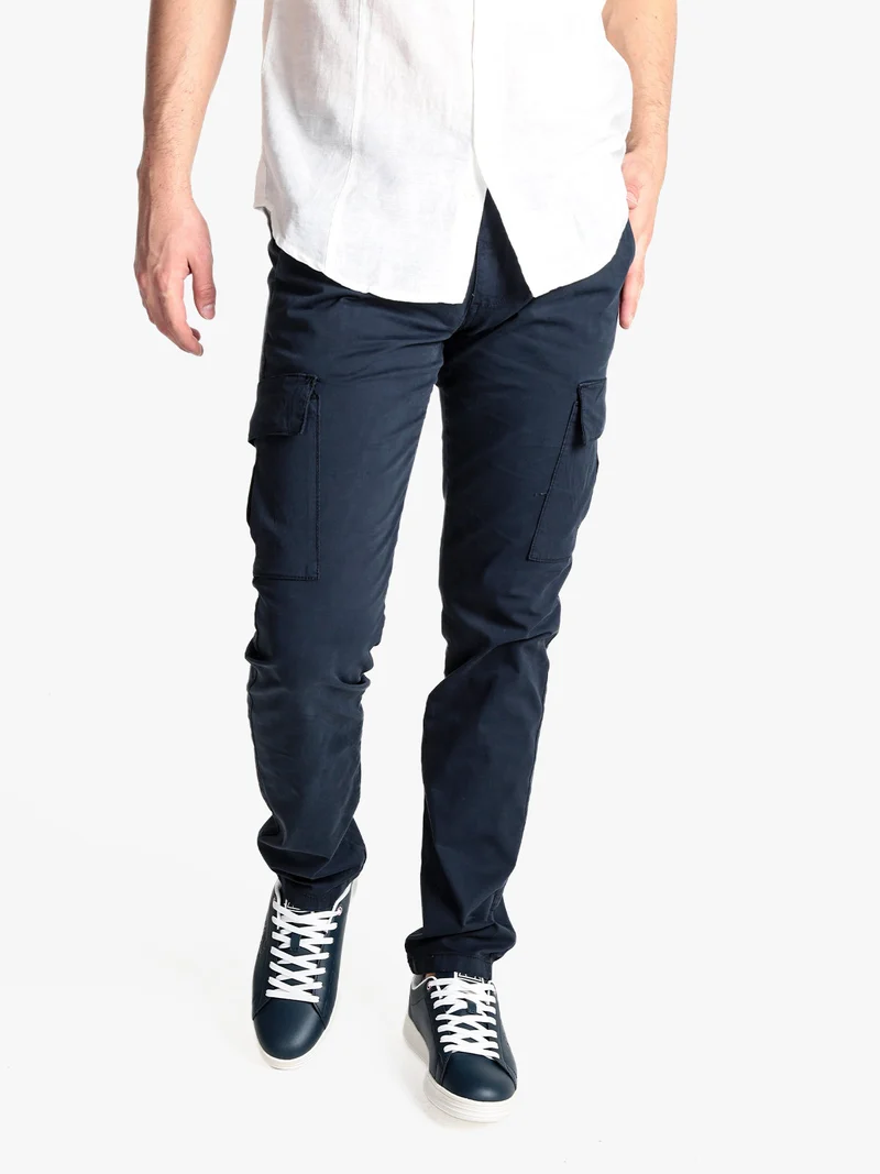 Pantaloni cargo da uomo in cotone - blu scuro