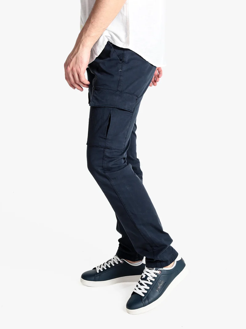 Pantaloni cargo da uomo in cotone - blu scuro