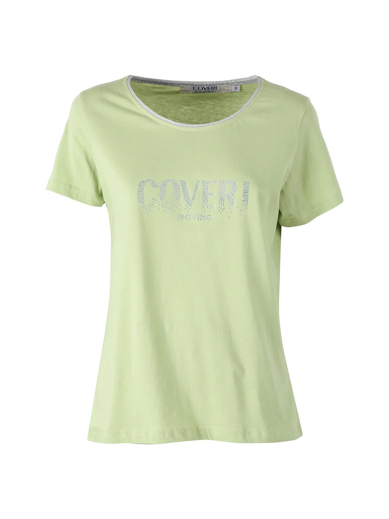 T-shirt donna in cotone con strass - acqua marina