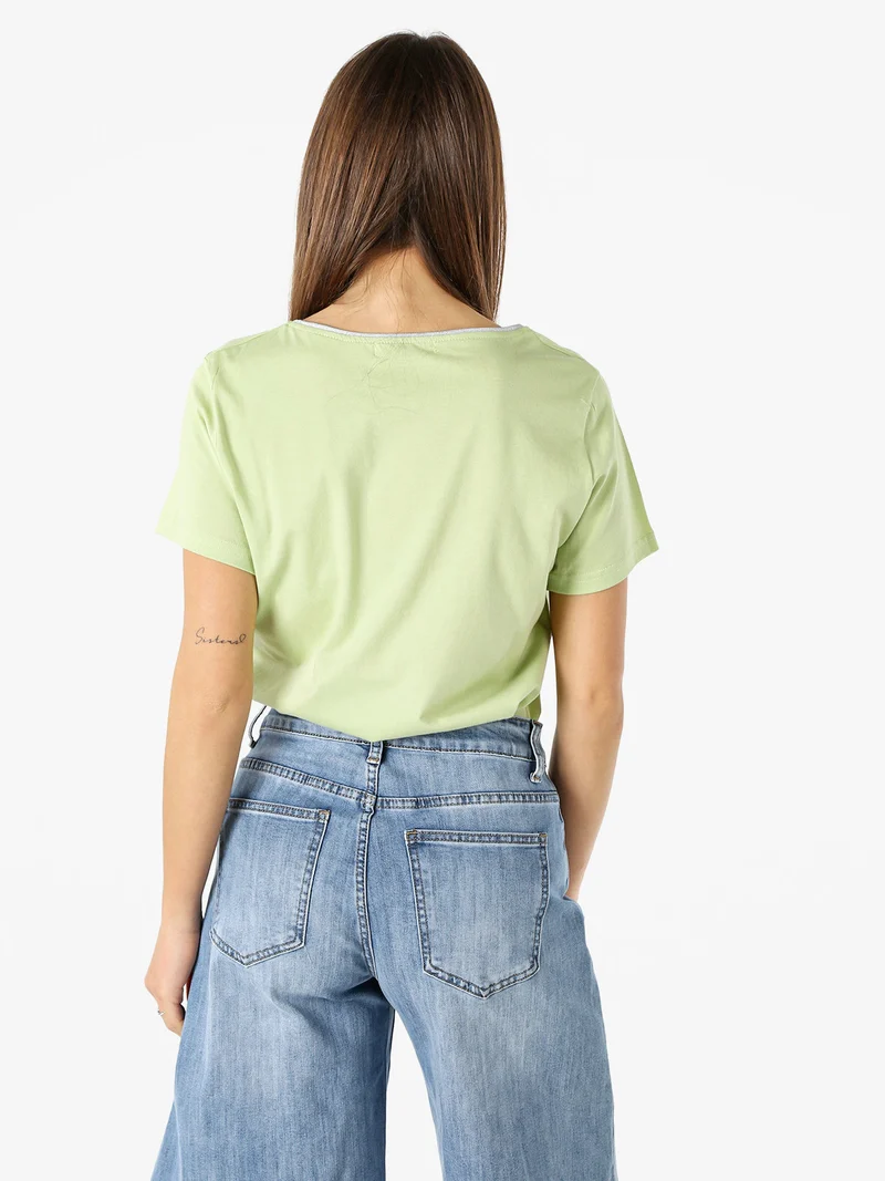T-shirt donna in cotone con strass - acqua marina
