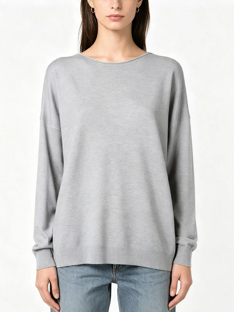 Pullover donna in maglia con scollo a barca - grigio