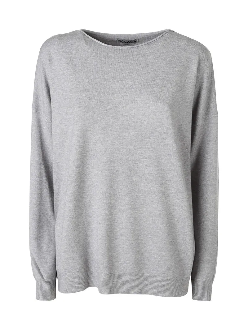 Pullover donna in maglia con scollo a barca - grigio