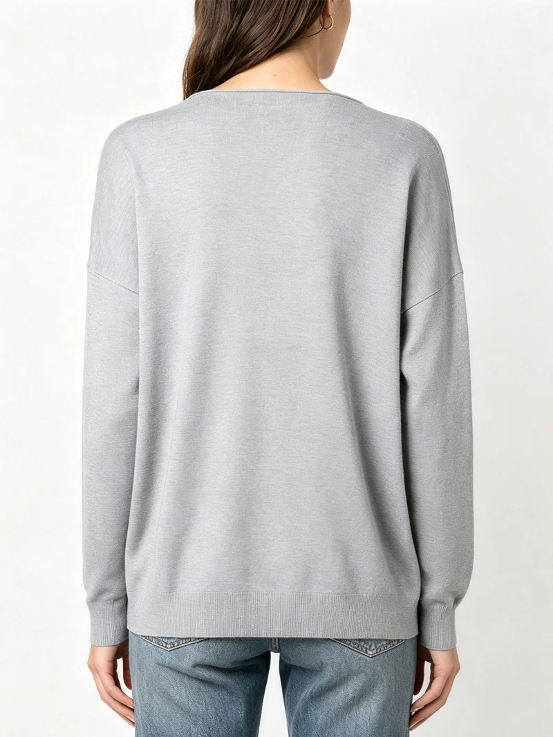 Pullover donna in maglia con scollo a barca - grigio