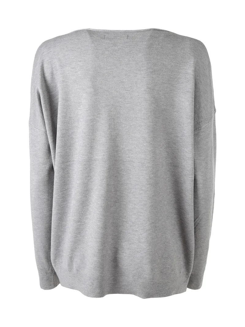 Pullover donna in maglia con scollo a barca - grigio