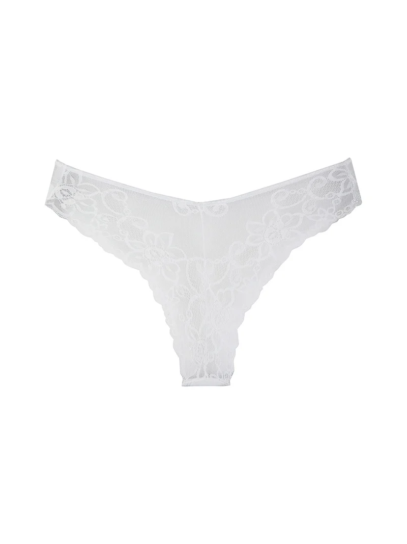 Slip brasiliano donna in bamboo con pizzo - bianco