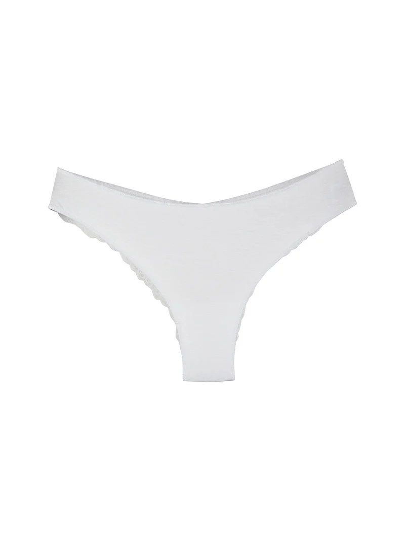 Slip brasiliano donna in bamboo con pizzo - bianco