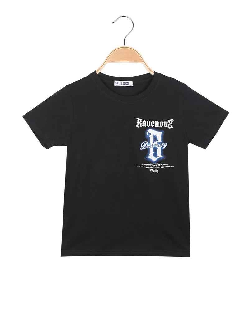T-shirt da bambino con stampa davanti e dietro - nero