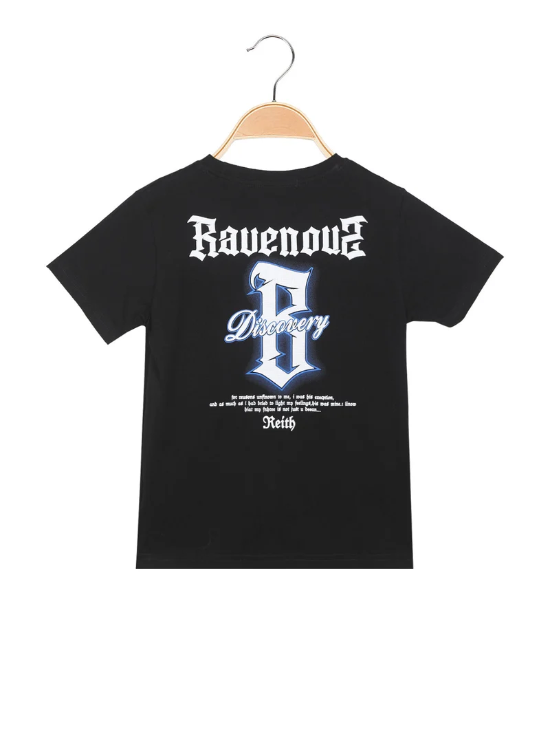 T-shirt da bambino con stampa davanti e dietro - nero