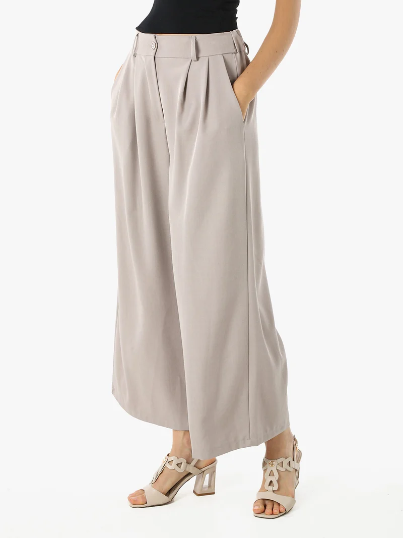 Pantaloni donna a palazzo con vita alta - fango