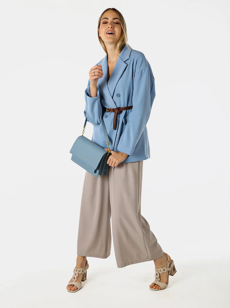 Pantaloni donna a palazzo con vita alta - fango