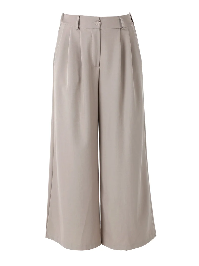 Pantaloni donna a palazzo con vita alta - fango