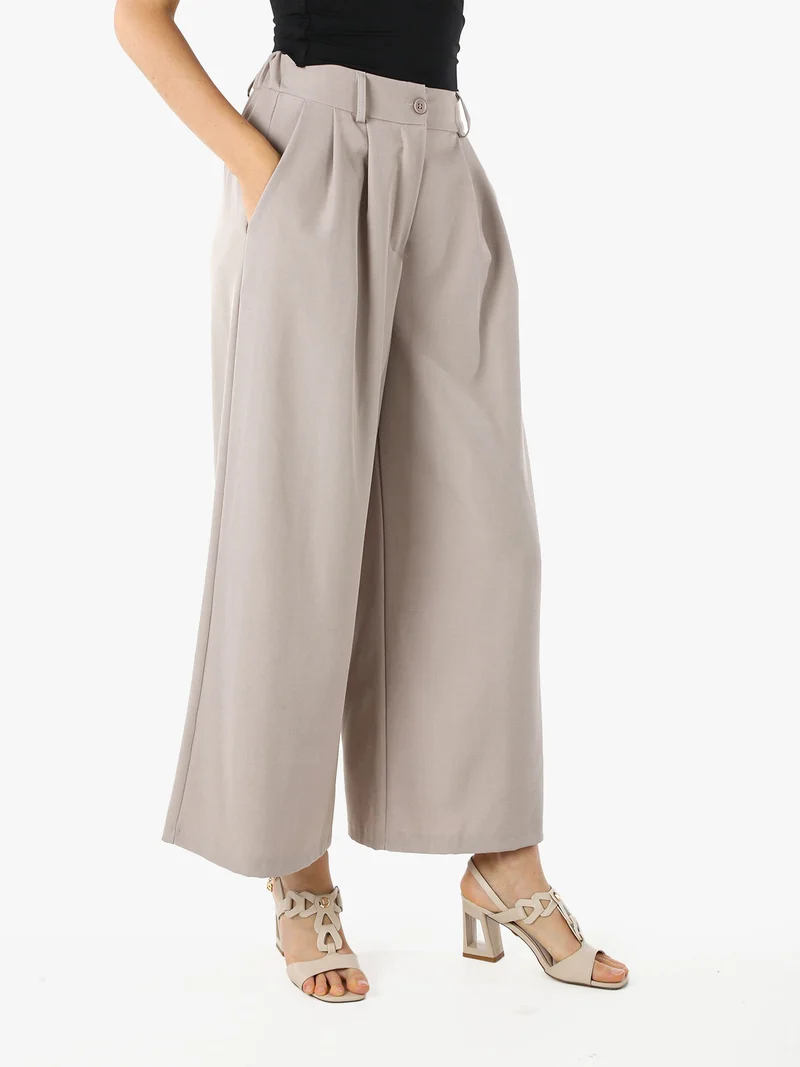 Pantaloni donna a palazzo con vita alta - fango